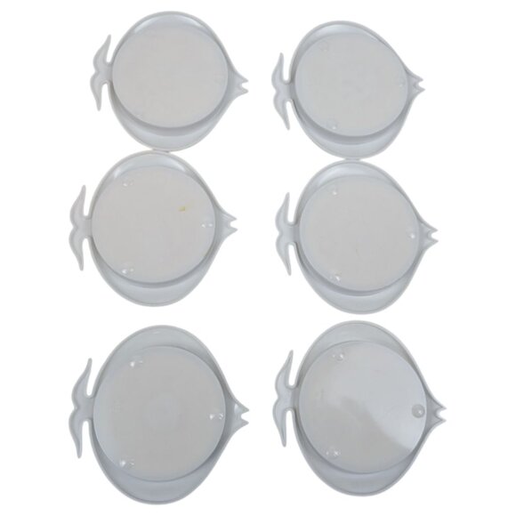 Vintage Fish Shaped‎ MCM Plastic Coasters Set Of 6 MOD Coated Fabric Centers - Picture 3 of 8